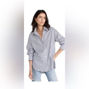 Enza Costa cotton button down shirt.  Size 0 / XS charcoal and white.  NWOT